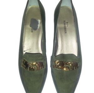 Ros Hemmerson Green Loafers Elephant Detail 6N